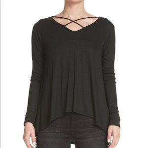 Elan Criss Cross Long Sleeve Top in Black Size Small
